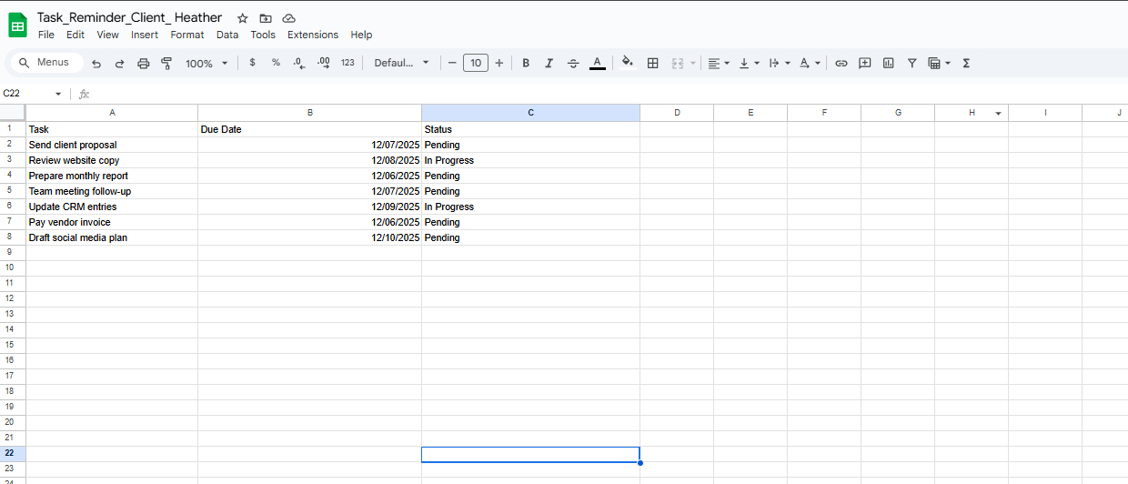 Google Sheet with Tasks